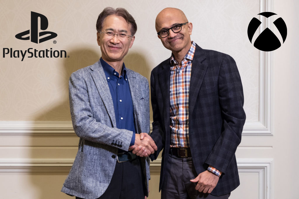 Kenichiro Yoshida, Presidente y CEO de Sony Corporation y Satya Nadella, CEO de Microsoft Corporation