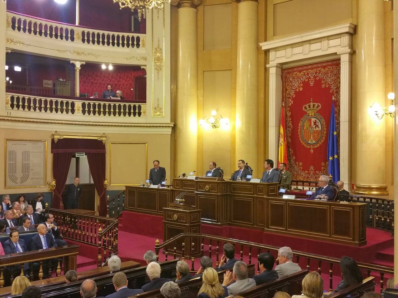 Rey, Felipe VI, acompañado del ministro de Industria, el presidente del Senado, el Secretario General de la UIT y el decano del Colegio de Ingenieros (Foto: Pilar Bernat)