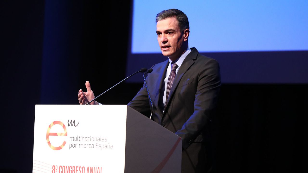 Pedro Sánchez, presidente del Gobierno de España, durante su intervención en el VIII Congreso anual ‘España: nuestro valor diferencial’, de Multinacionales por Marca España