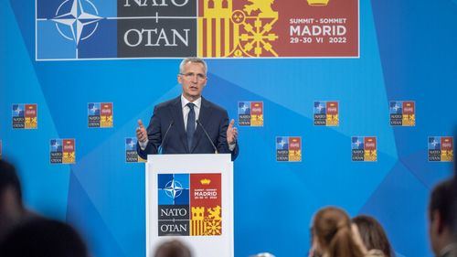 Jens Stoltenberg, secretario general de la OTAN, durante su intervención en la Cumbre de Madrid