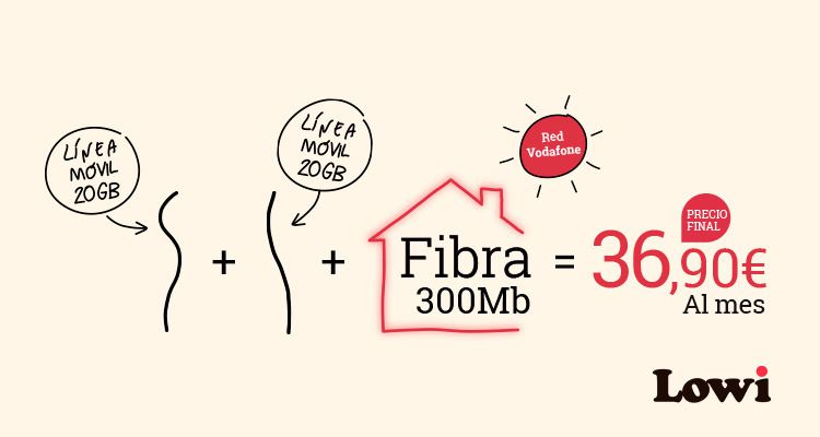 Fibra de 300Mbps y dos líneas con 20GB por 36,90€, así es la nueva oferta de Lowi