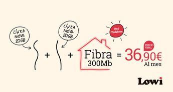 Lowi lanza una oferta con 300Mbps de fibra y dos líneas con 20GB por 36,90 euros