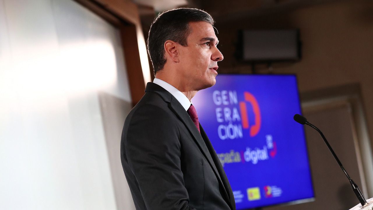 El presidente del Gobierno, Pedro Sánchez, durante su intervención en el acto de presentación del Pacto por la Generación Digital