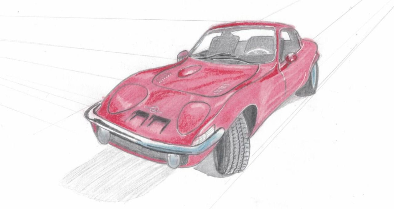 Perspectiva cónica oblicua del Opel GT (Autor: José Ramón Muro Pereg)