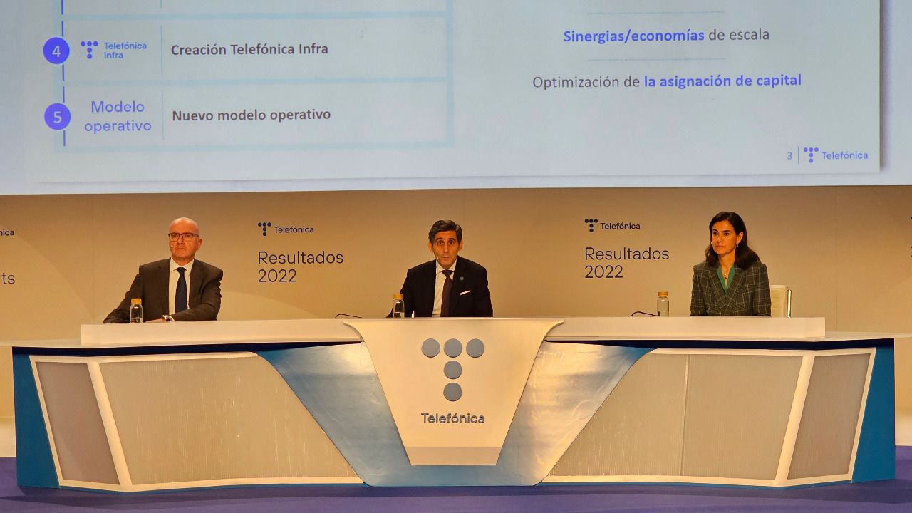 Ángel Vila, CEO de Telefónica, José María Álvarez-Pallete, presidente de Telefónica y Laura Abasolo, CFO de Telefónica