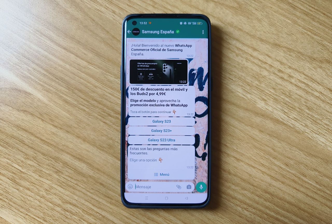 Chatbot del WhatsApp Commerce Oficial de Samsung