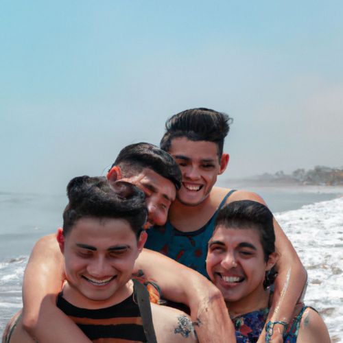 En la playa, un grupo de amigos disfruta del sol y las olas mientras comparten historias y risas. Entre ellos hay personas de diferentes identidades de género y orientaciones sexuales, pero eso no importa en este espacio inclusivo. ¿Podrías crear una imagen de DALL•E que capture la alegría y la diversidad de esta escena?