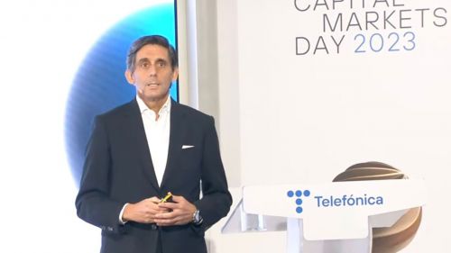 José María Álvarez-Pallete, presidente de Telefónica, durante su intervención en el Investor Day
