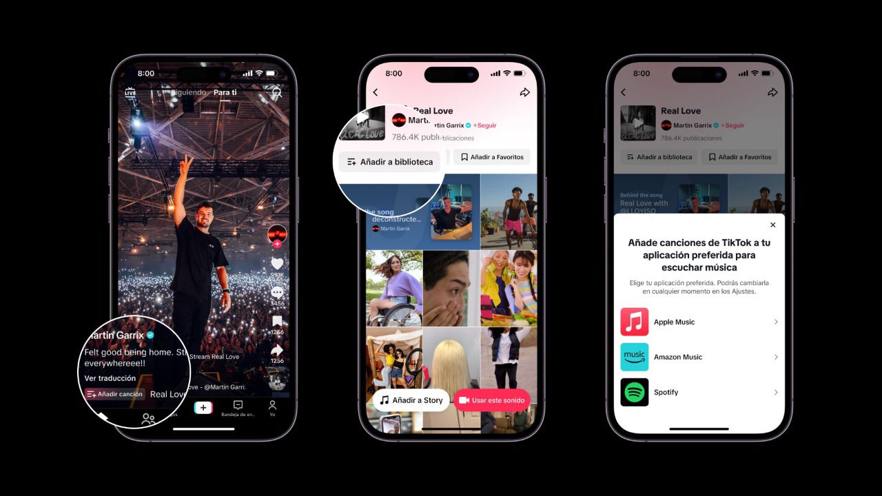 TikTok crea una función para añadir canciones de los vídeos a playlist de Spotify y Amazon Music