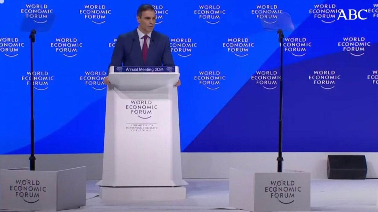 El presidente del Gobierno, Pedro Sánchez, durante su intervención en el Foro Económico Mundial de Davos 2024