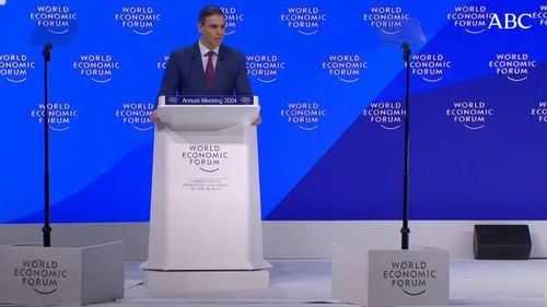 El presidente del Gobierno, Pedro Sánchez, durante su intervención en el Foro Económico Mundial de Davos 2024