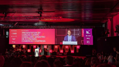 Carlos Cuerpo, ministro de Economía, Comercio y Empresa, durante su intervención en el South Summit 2025