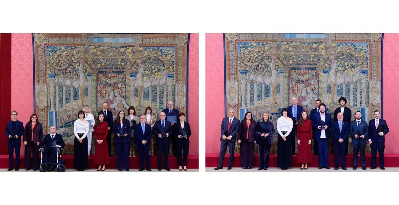 Ganadores de los Premios Nacionales de Innovación y Diseño 2024 y 2025 junto a la Reina Letizia y la ministra Diana Morant