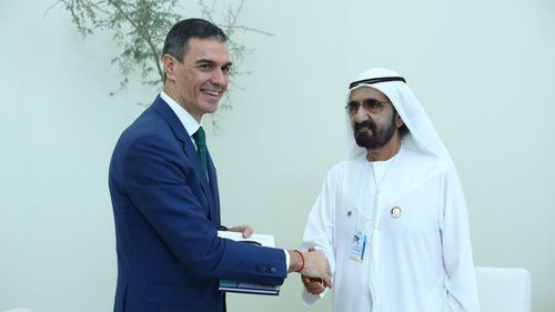 Pedro Sánchez, presidente del Gobierno de España, durante un encuentro con el primer ministro de Emiratos Árabes Unidos, Su Alteza el Jeque Mohammed bin Rashid Al Maktoum, previo al World Governments Summit
