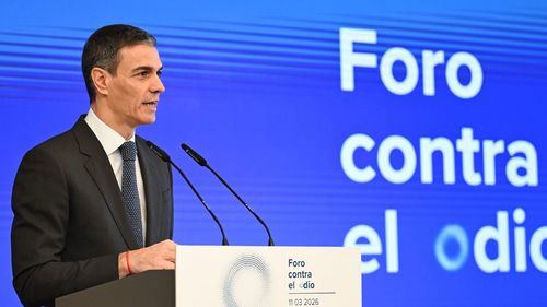 El presidente del Gobierno, Pedro Sánchez, durante su intervención en la primera edición del Foro contra el Odio.