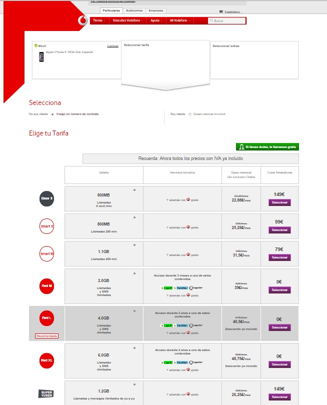 Cuadro de tarifas Vodafone iPhone6 (Foto: Vodafone)