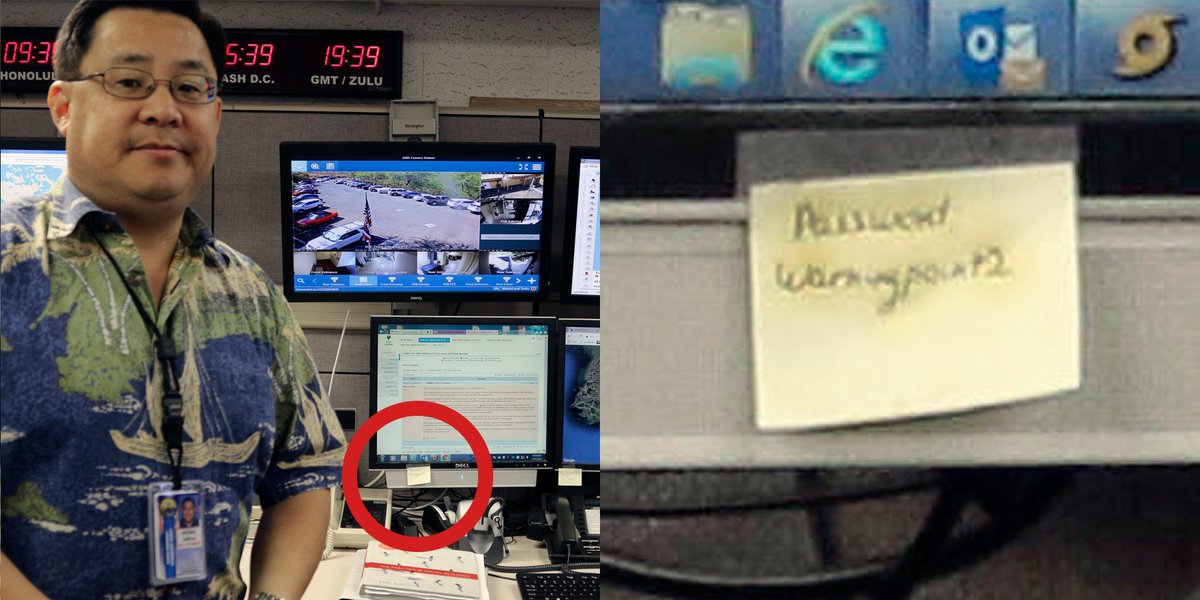 Se viraliza una foto del responsable de la falsa alerta de misil de Hawaii con una contraseña escrita en un post-it