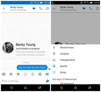 Facebook Messenger ya permite compartir canciones de Spotify