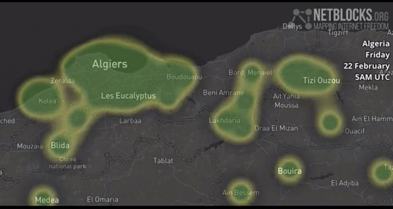 Argelia 22 de febrero de 2019, según NetBlocks