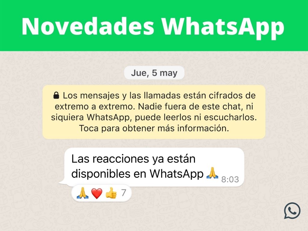 WhatsApp incorpora reacciones a mensajes, envío de archivos grandes y grupos de hasta 512 personas