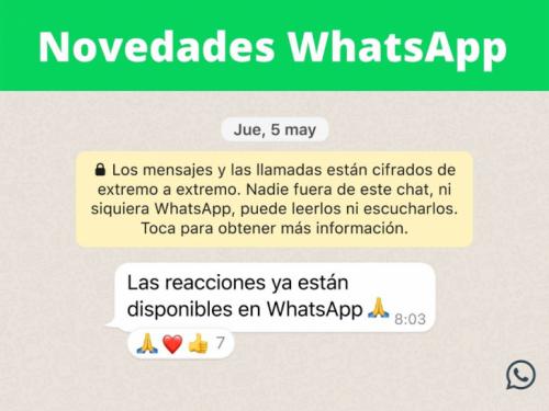 WhatsApp incorpora reacciones a mensajes, envío de archivos grandes y grupos de hasta 512 personas