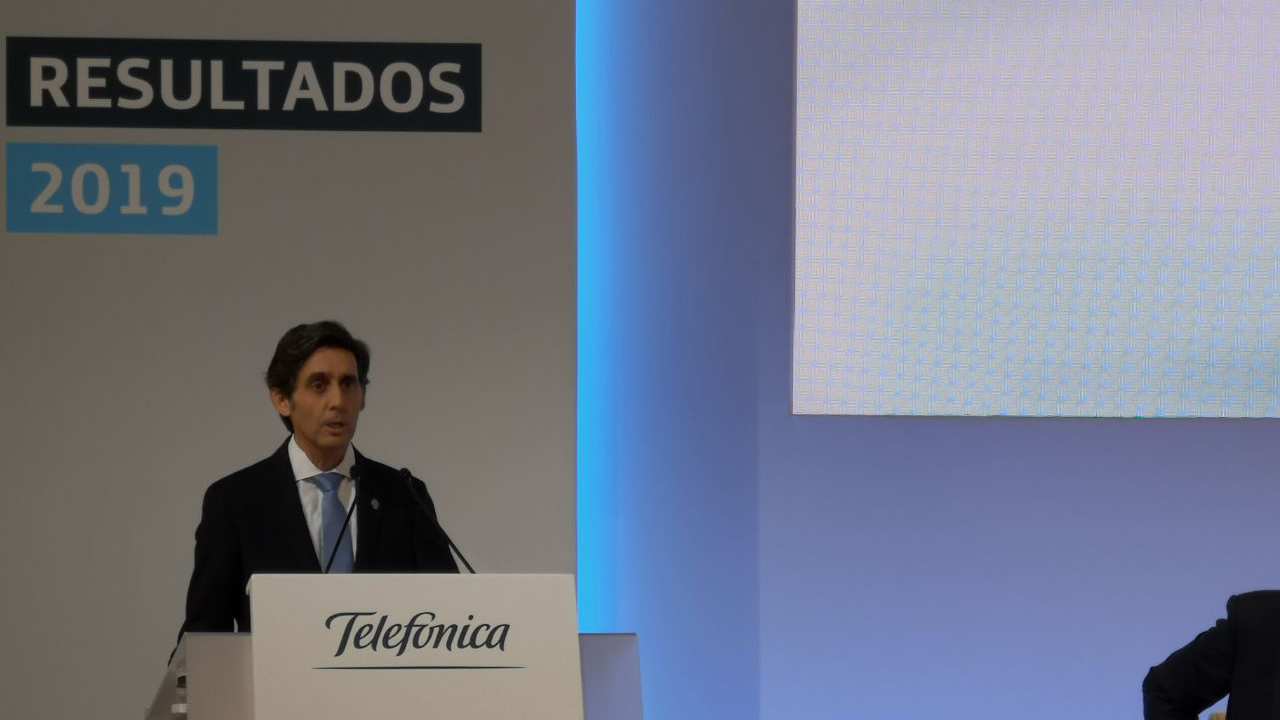 José María Álvarez-Pallete, presidente de Telefónica, durante la presentación de resultados 2019