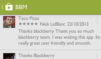 Blackberry niega relación con sospechosas opiniones positivas sobre BBM en la GooglePlay