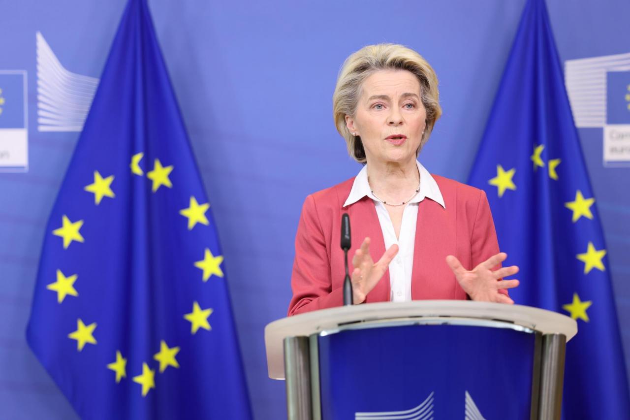 Ursula von der Leyen, presidenta de la Comisión Europea, durante la presentación de la Chips Act