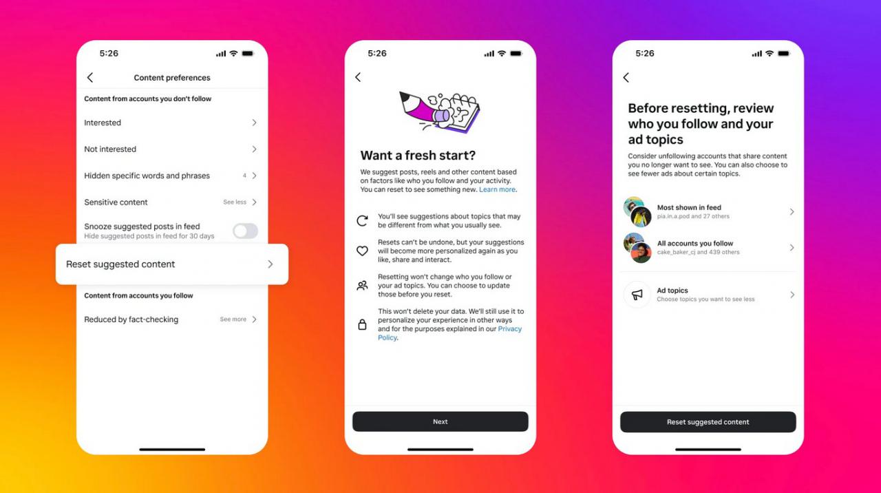 Instagram permite resetear el algoritmo de recomendaciones