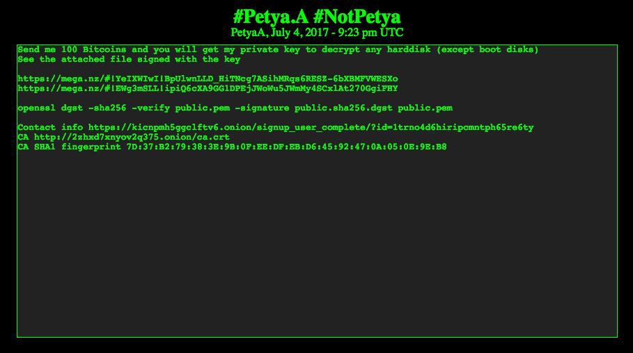 Los autores del ciberataque de Petya reclaman 230 mil euros en su primer comunicado desde el ataque