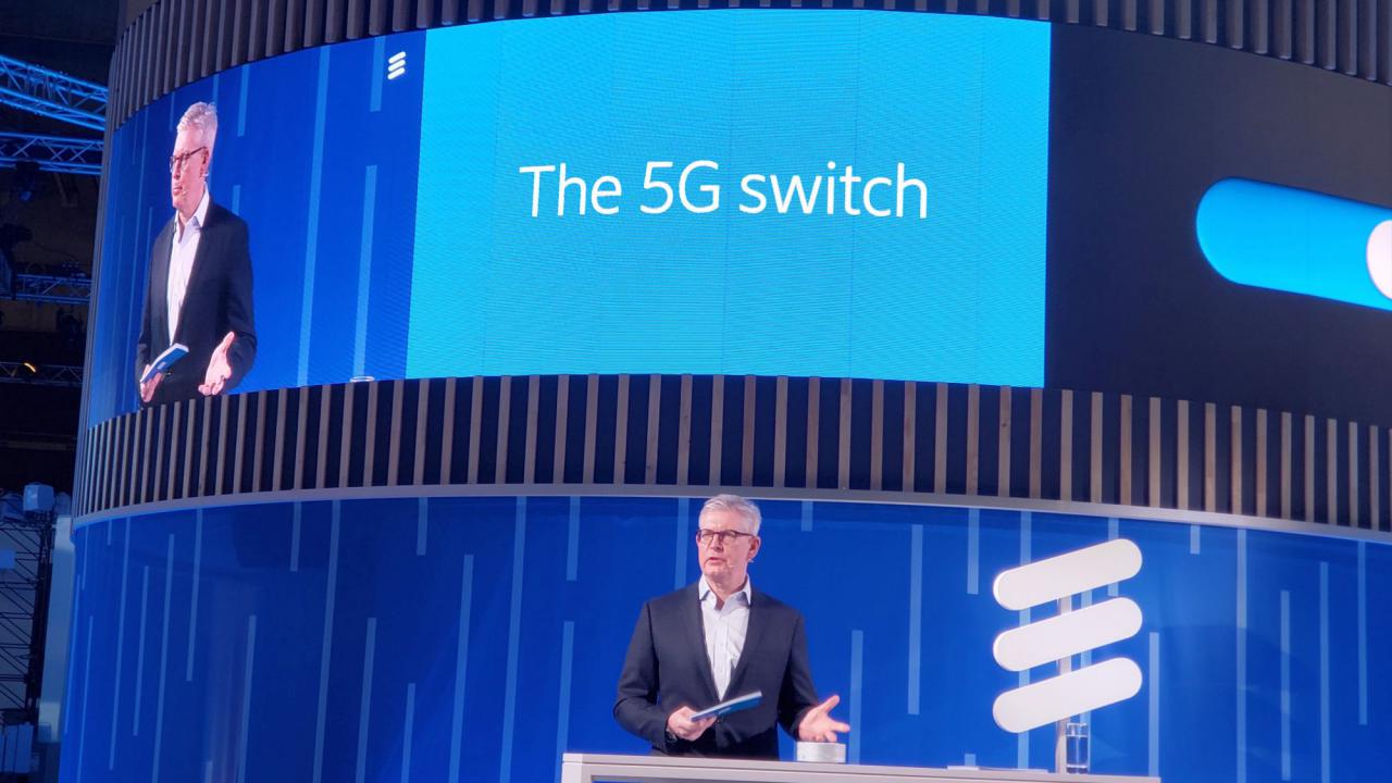 Börje Ekholm, presidente y CEO de Ericsson, durnate un acto en el MWC Barcelona 2019