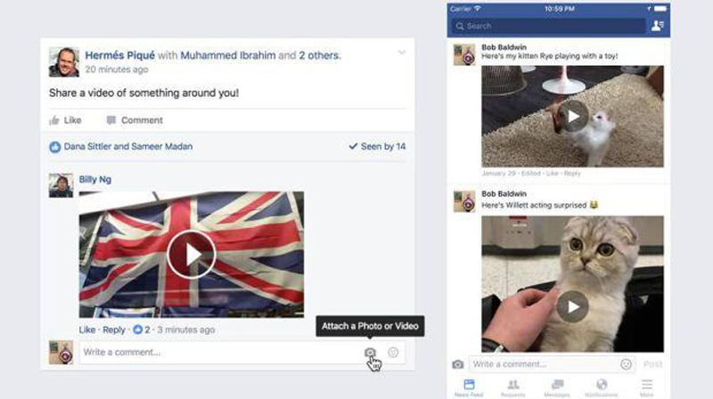 Facebook permite meter videos en los comentarios