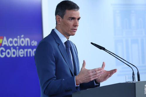 Pedro Sánchez, presidente del Gobierno, durante la presentación del Real Decreto 7/2026