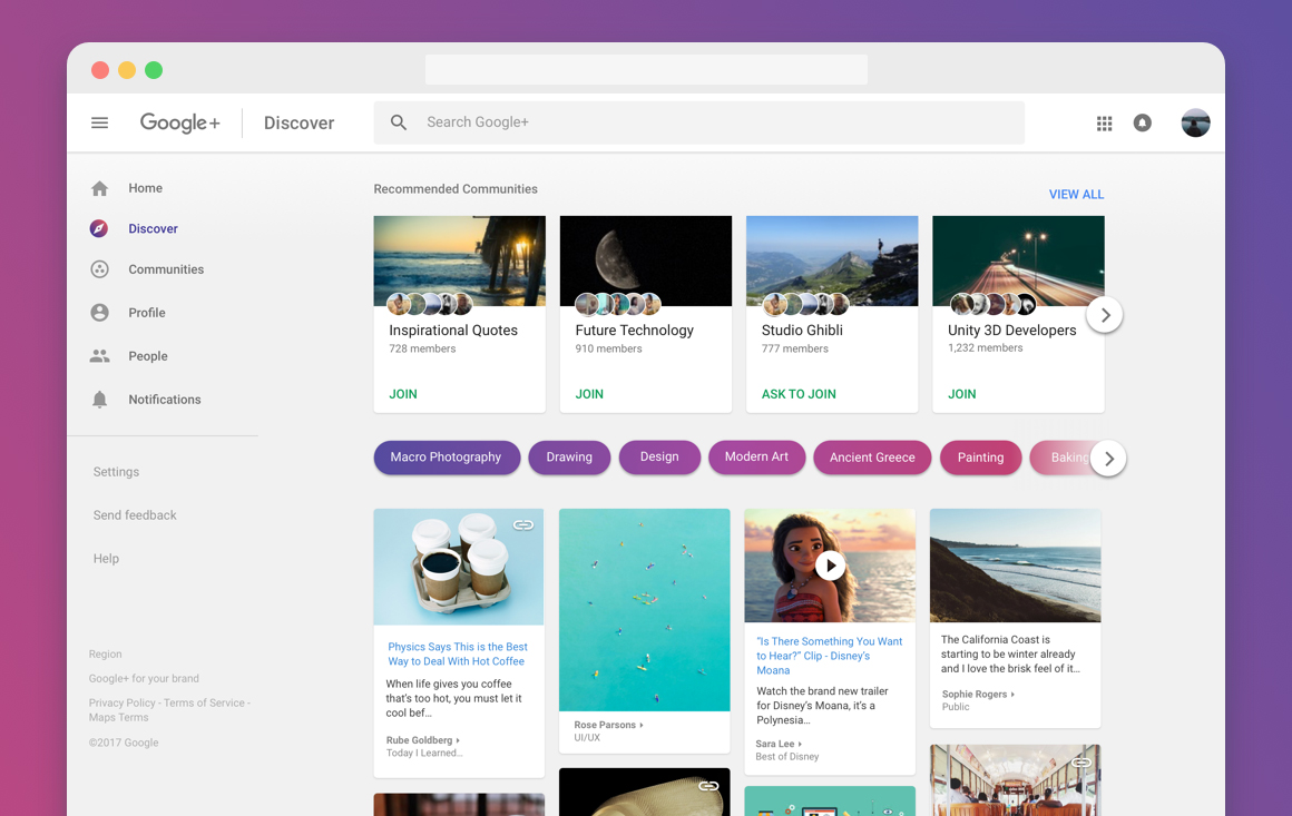 Google+ se actualiza en su afán de ganar usuarios y añade sección para descubrir comunidades