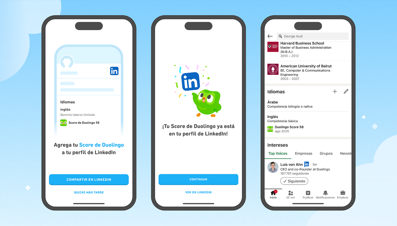 LinkedIn incorpora el Duolingo Score en los perfiles para dar más credibilidad a las habilidades lingüísticas
