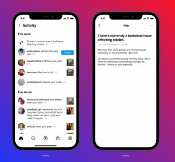 Instagram prueba un sistema de alertas para informar de sus fallos a los usuarios