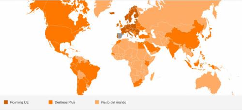 Mapa con las diferentes zonas de roaming de Orange España
