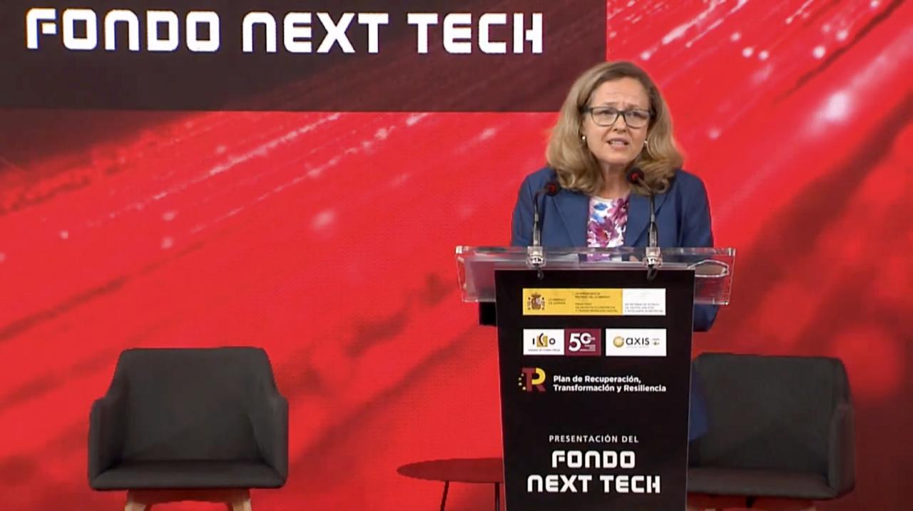 Nadia Calviño, vicepresidenta primera del Gobierno y ministra de Asuntos Económicos y Transformación Digital de España, durante la presentación del Fondo Next Tech