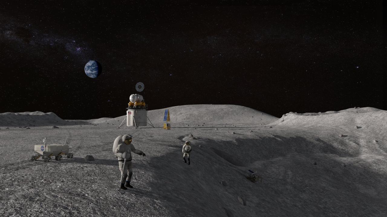 Simulación de la NASA de la una presencia humana sostenible en la Luna.