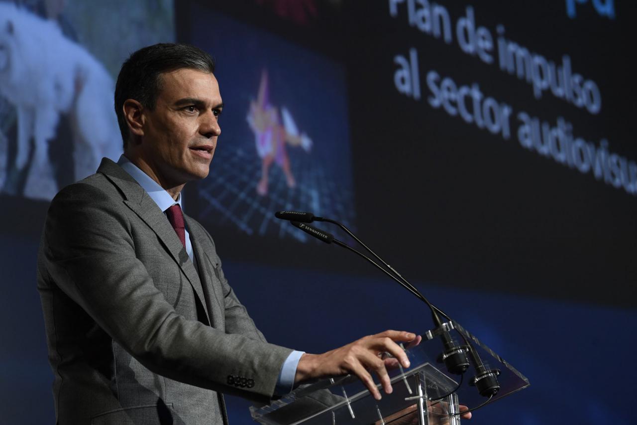 Pedro Sánchez, presidente del Gobierno, durante la presentación del plan de impulso al sector audiovisual