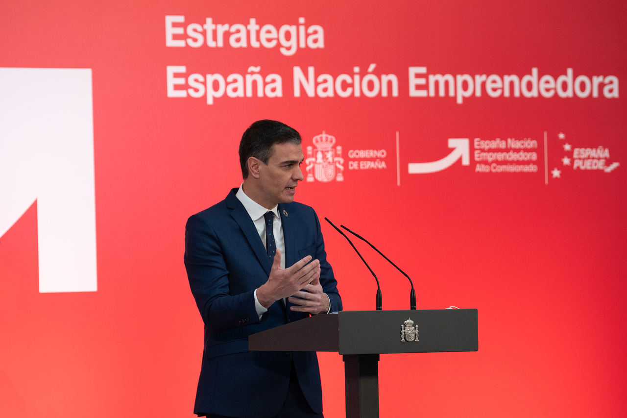 Pedro Sánchez, presidente del Gobierno, durante la presentación de la Estrategia España Nación Emprendedora
