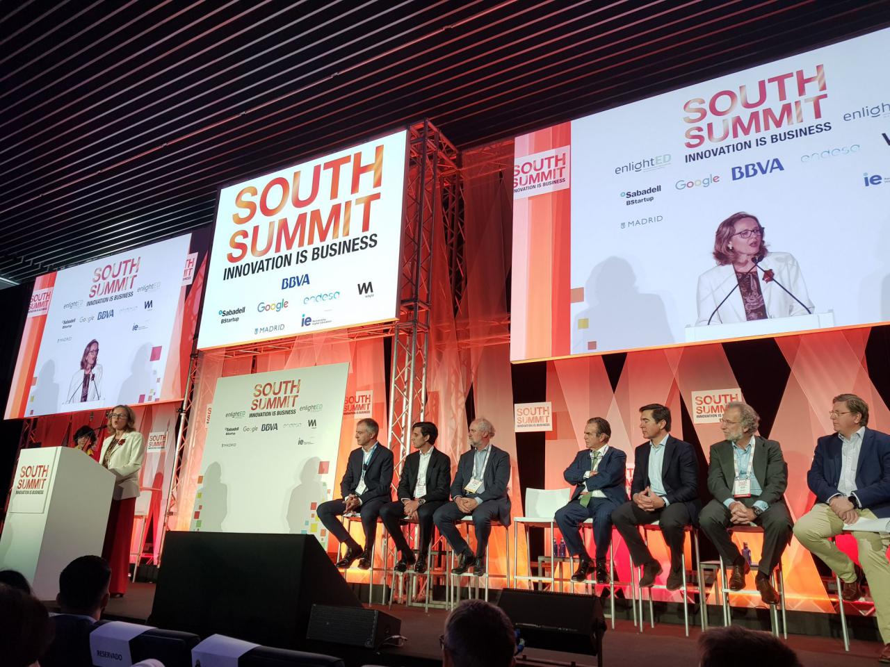 Nadia Calviño, ministra de Economía y Empresa, durante el anuncio en South Summit 2018