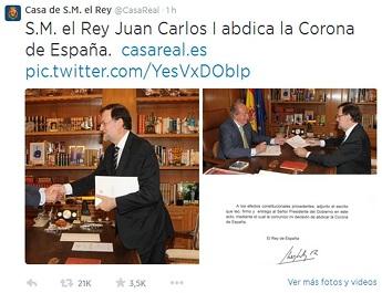 Tuit de la Abdicación del Rey (Foto: Twitter)