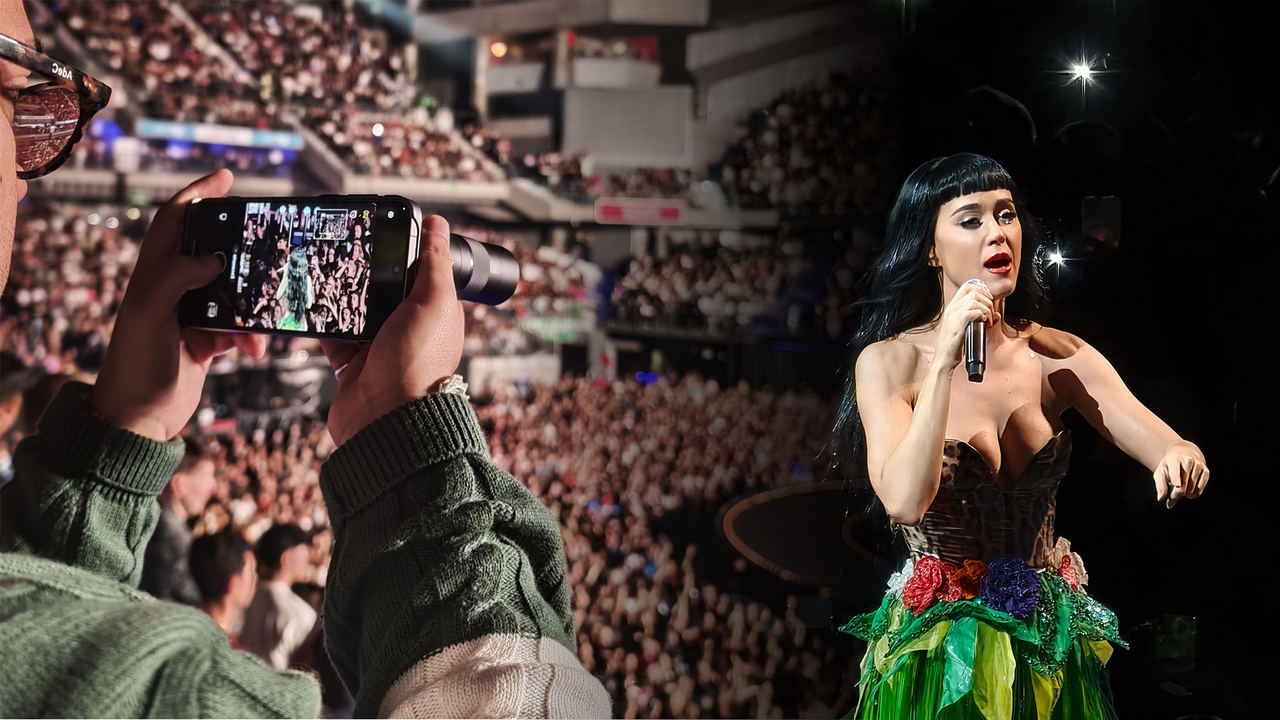 Katy Perry durante su actuación en el Movistar Arena fotografiada con vivo X300 Pro