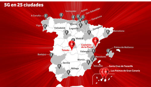 Vodafone España incorpora cuatro nuevas ciudades a su red 5G