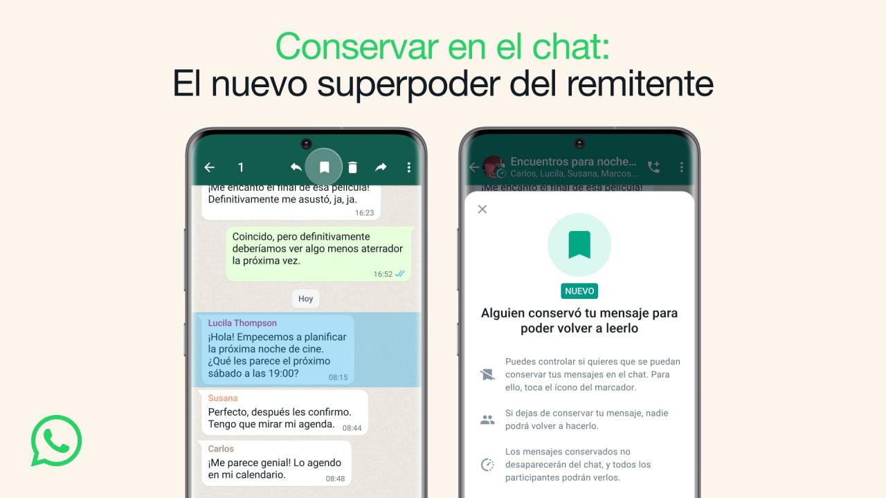 WhatsApp ha desarrollado su nueva función 'Conservar en el Chat'