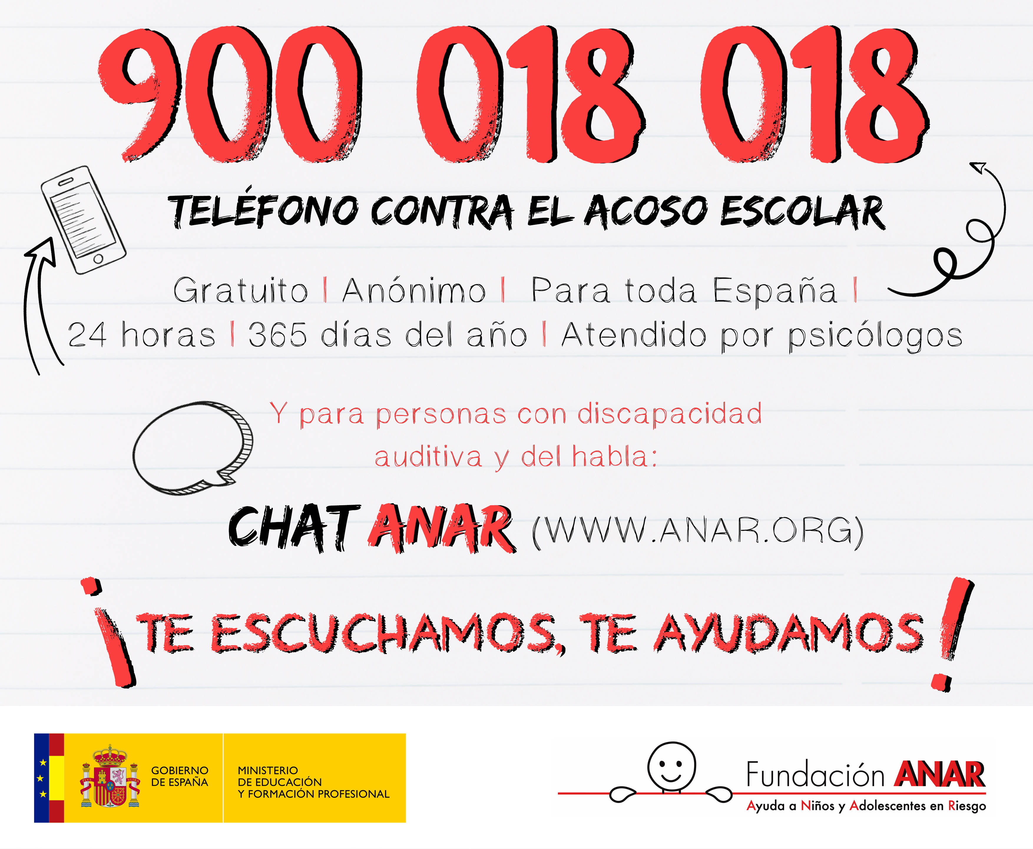 Cartel de acoso escolar de la Fundación ANAR y el Ministerio de Educación