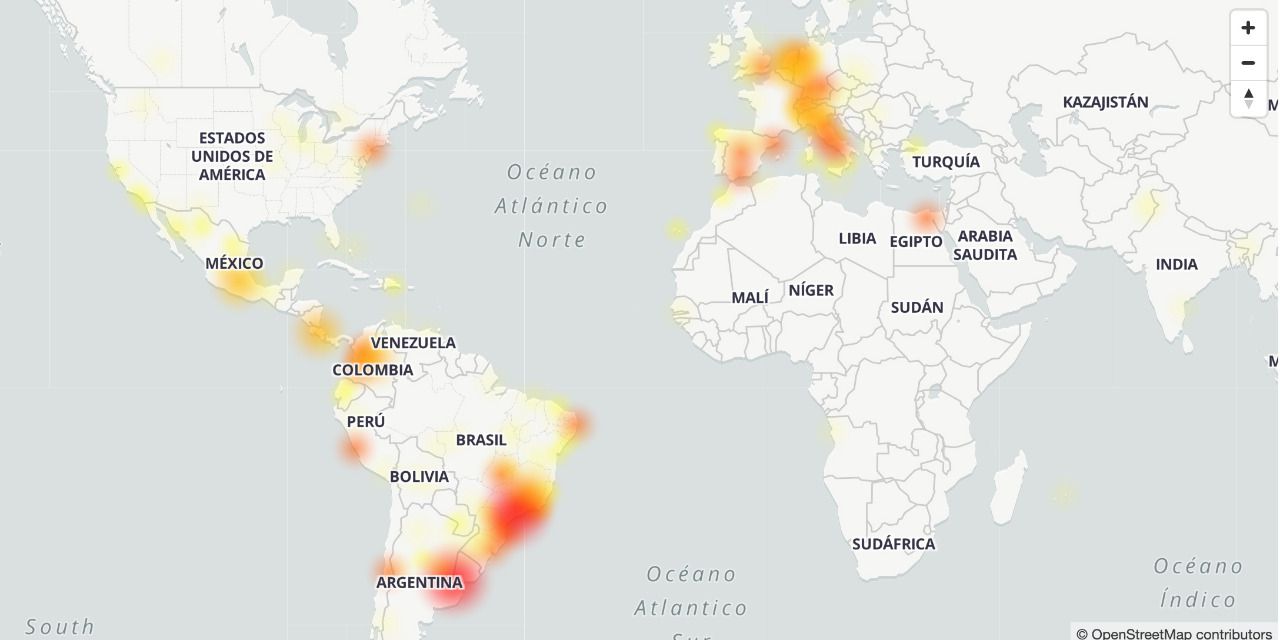 Mapa de la caída de WhatsApp la noche del 1 de abril