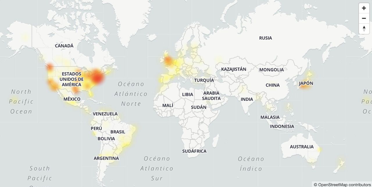 Mapa de la caída de Twitter. Fuente: Downdetector