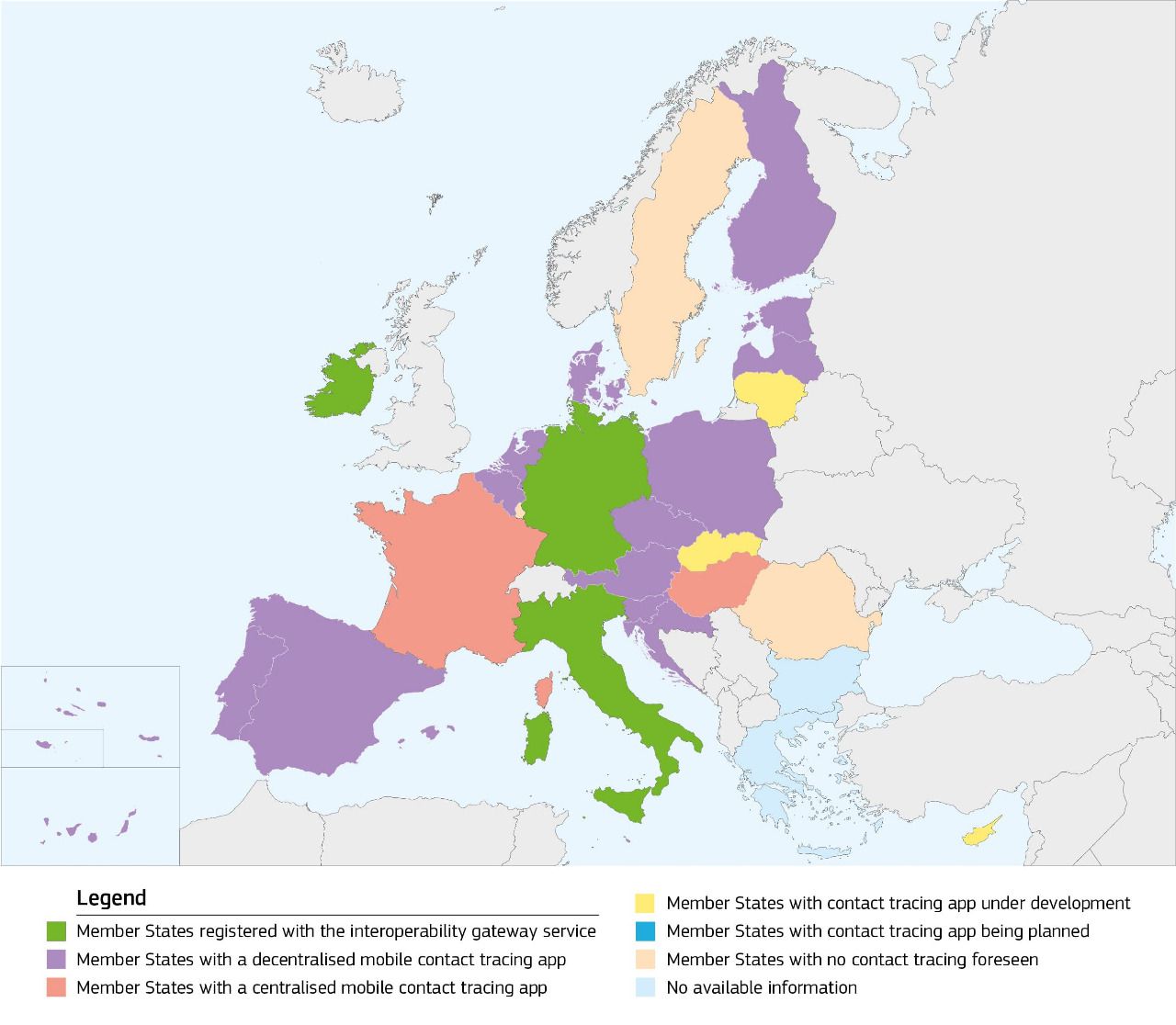 Mapa europeo de interoperabilidad de las apps de rastreo. Fuente: Comisión Europea
